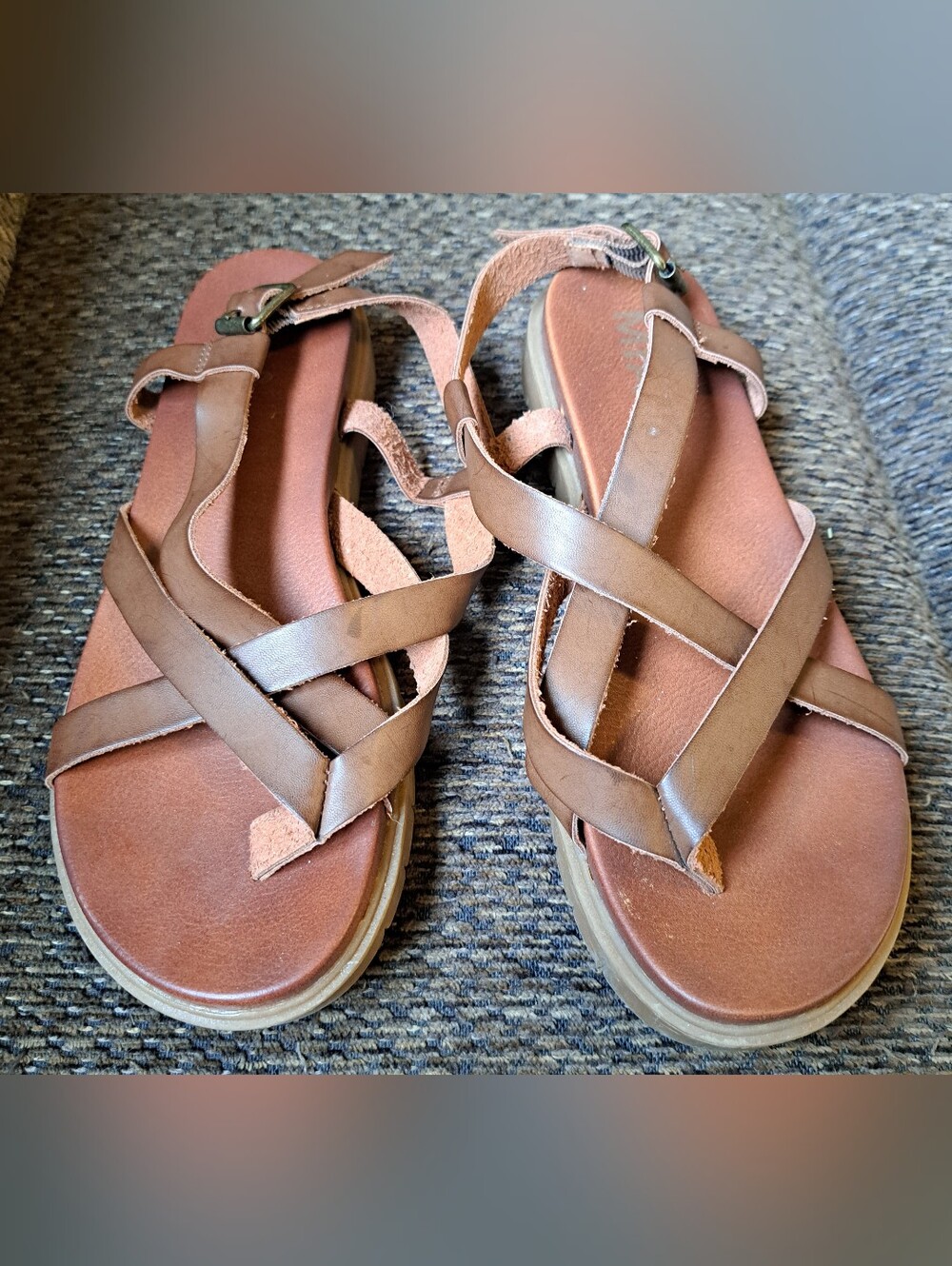Mia Zurie Brown Leather Slingback Sandals